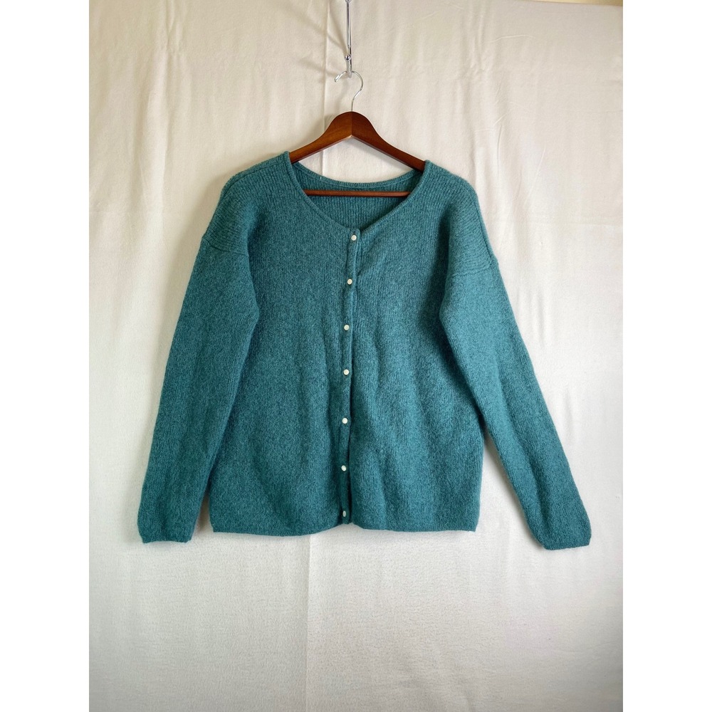 Sézane Mohair Alpaca Blend Cardigan M Green Made Italy Pearl Button Quiet Luxury